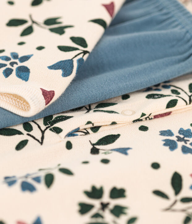 Chemise de nuit et legging fleur petite fille en molleton et en coton &eacute;cru/multicouleur