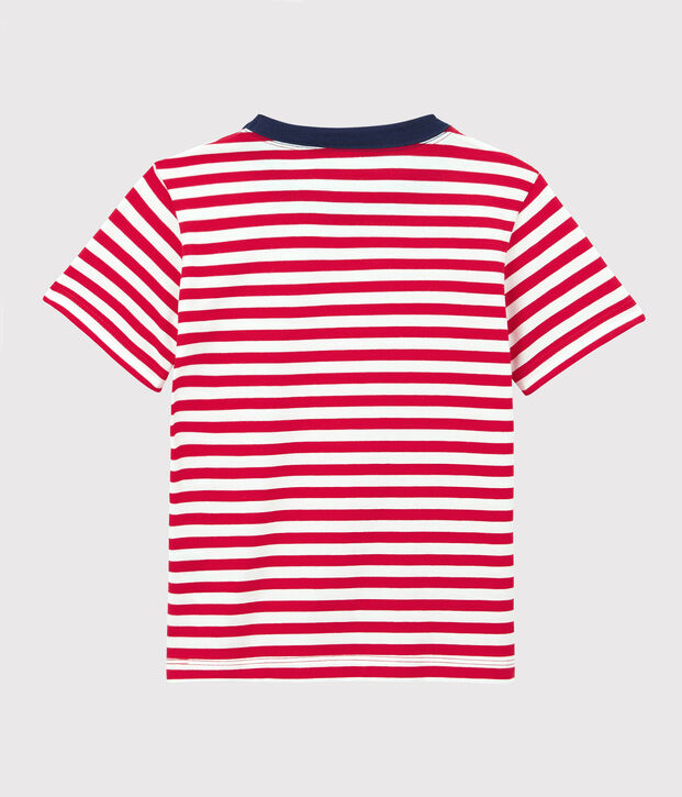 T-shirt manches courtes en coton enfant gar&ccedil;on rouge/blanc