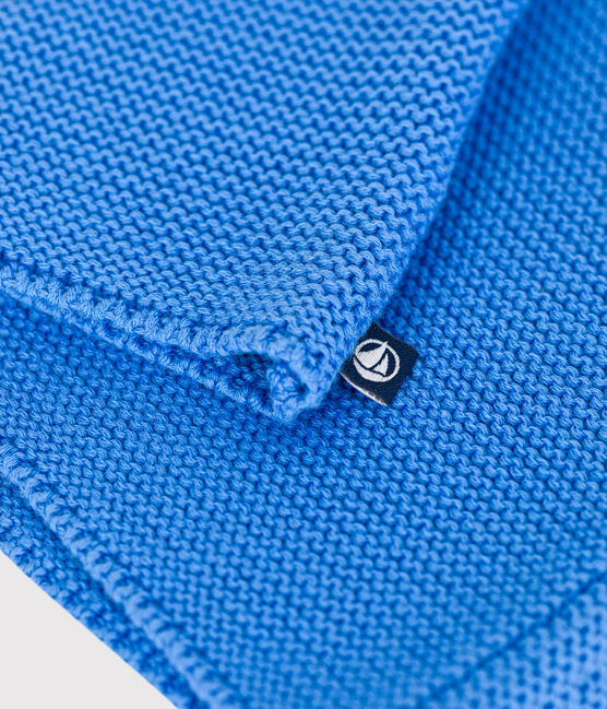 Cardigan bébé tricot point mousse en coton bleu EDNA