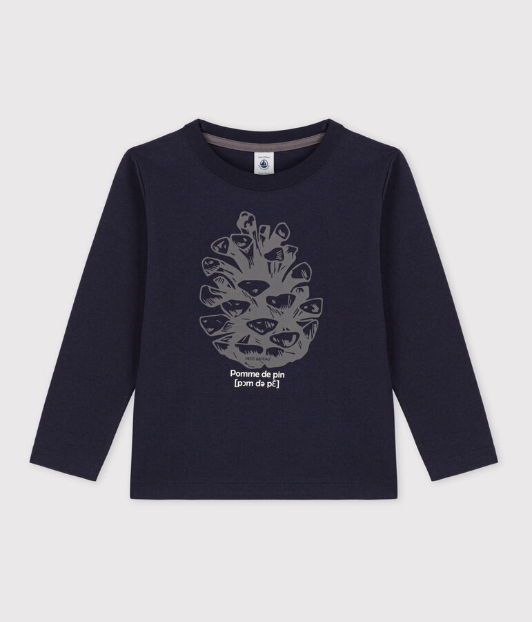 Tee-shirt manches longues en coton enfant gar&ccedil;on bleu SMOKING