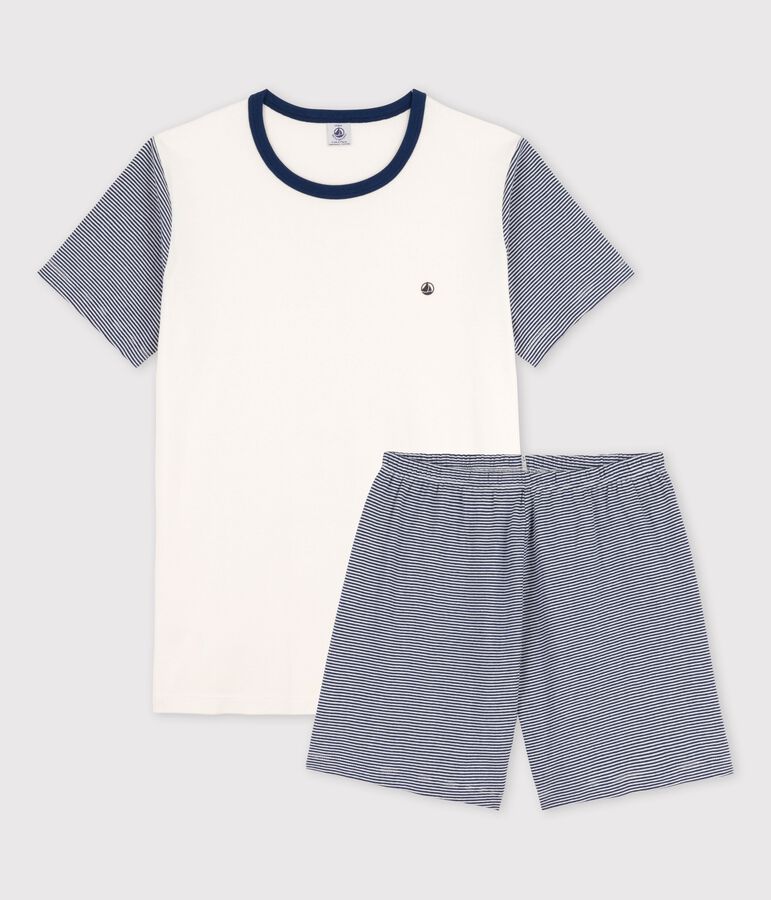 Pyjacourt milleraies bleu gar&ccedil;on en coton biologique bleu/blanc