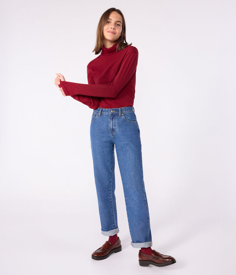 Sous-pull femme l'iconique en coton rouge AMARANTE