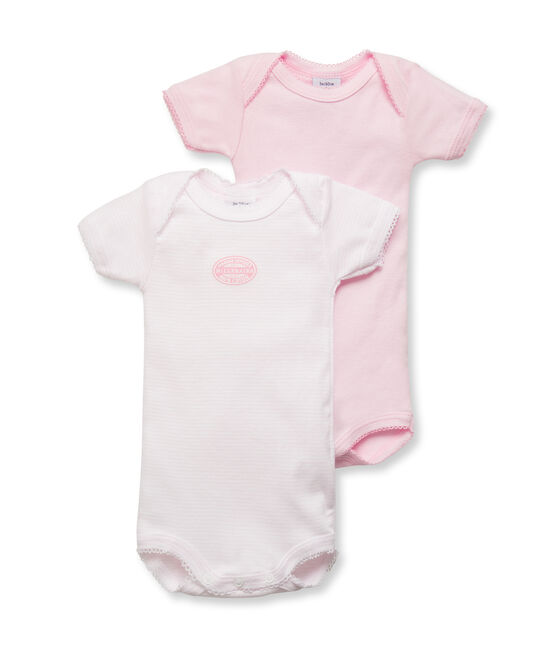 Lot de 2 bodies manches courtes bébé fille uni/milleraies lot .