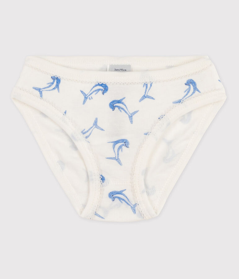 Culotte petite fille en coton blanc/bleu