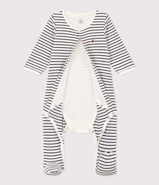 Bodyjama à rayures en coton blanc MARSHMALLOW/bleu SMOKING