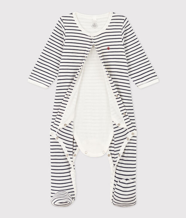 Bodyjama &agrave; rayures en coton blanc/bleu