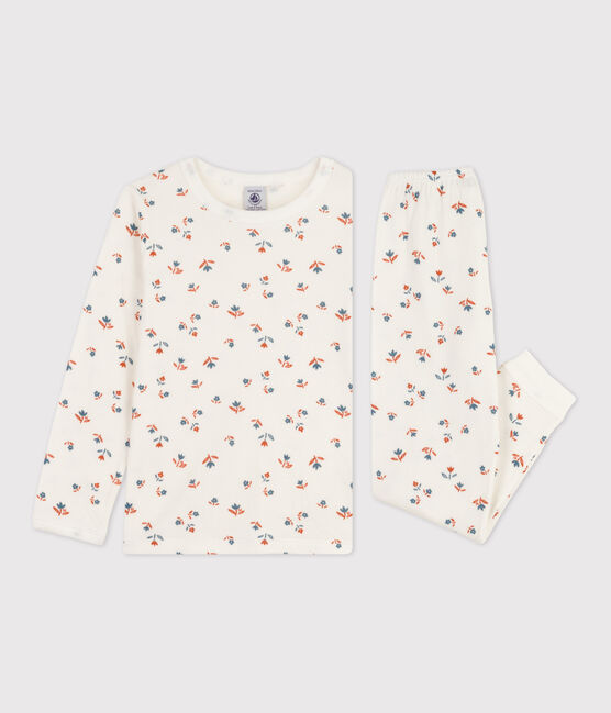 Pyjama fleur petite fille en tubique blanc MARSHMALLOW/blanc MULTICO