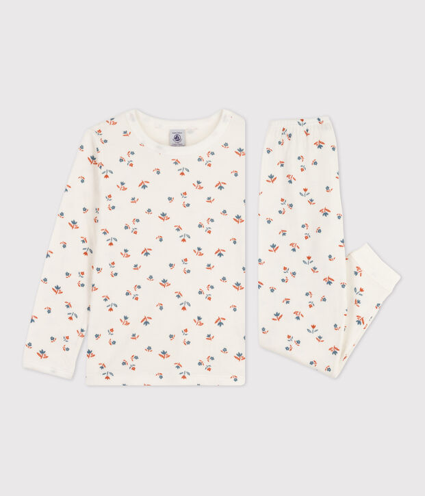 Pyjama fleur petite fille en tubique blanc/multicouleur