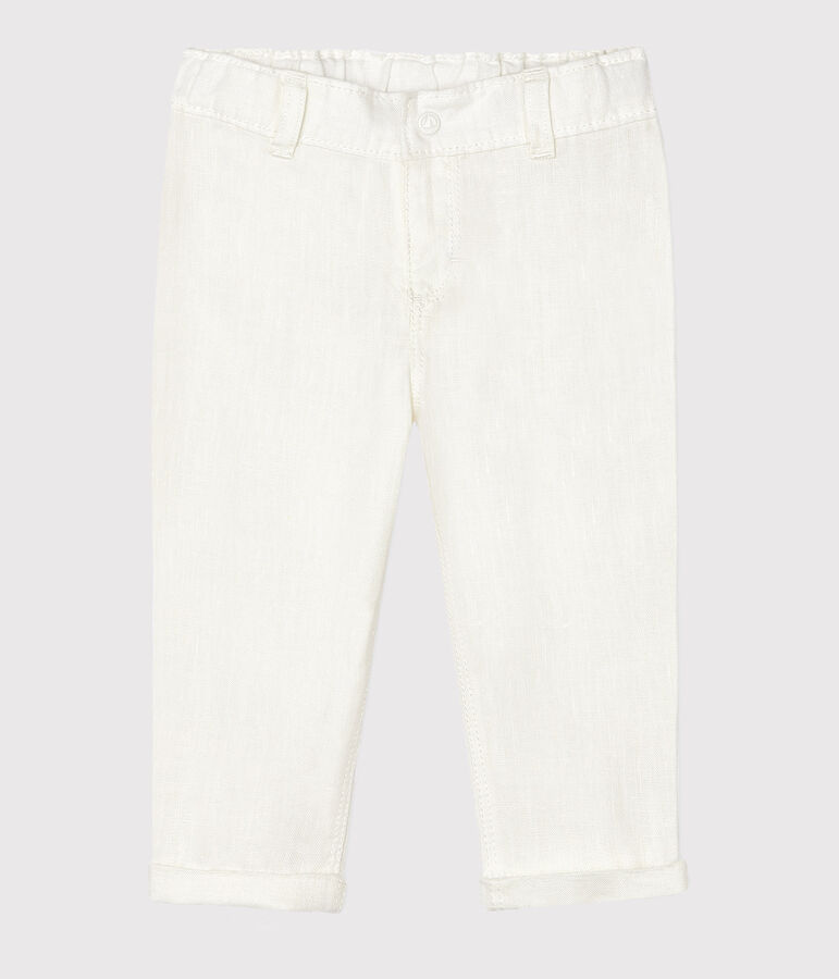 Pantalon en lin b&eacute;b&eacute; gar&ccedil;on blanc MARSHMALLOW