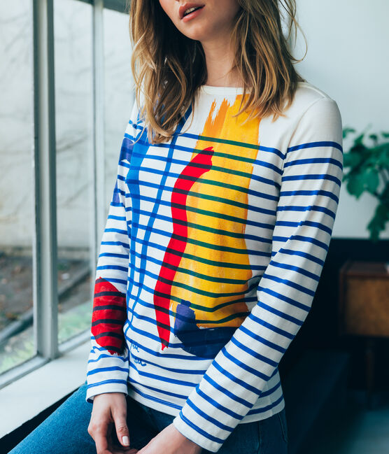 Marinière créative pour femme blanc MARSHMALLOW/bleu PERSE