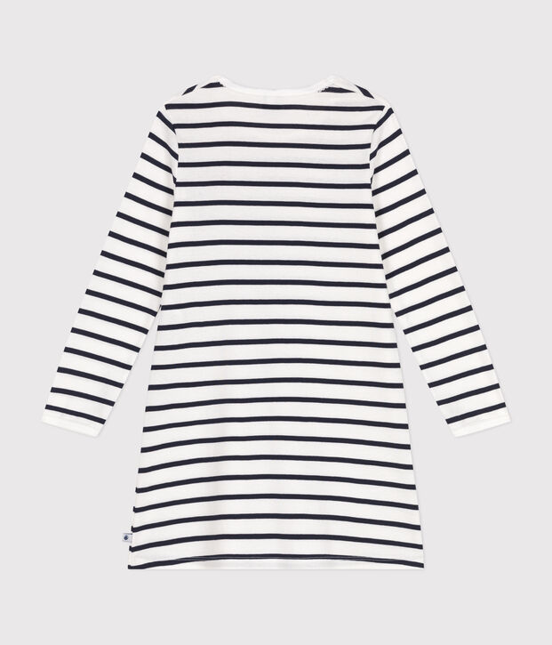 Chemise de nuit en coton ray&eacute; enfant blanc/bleu