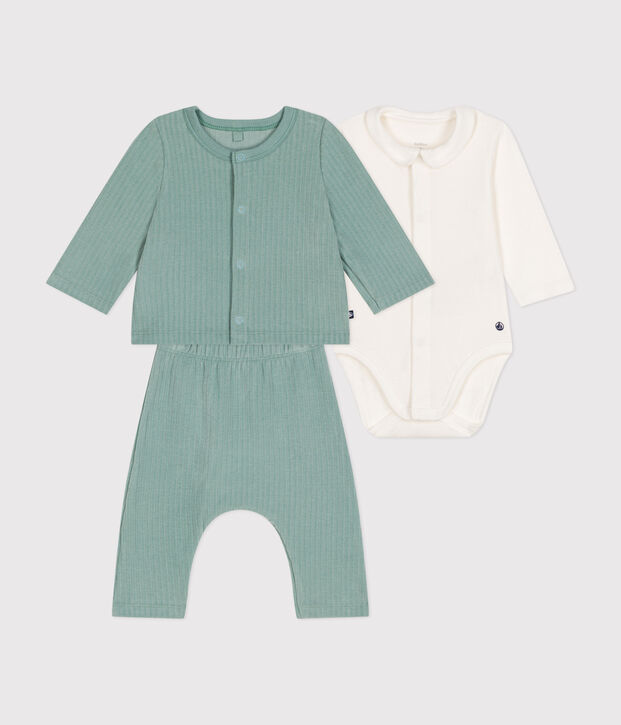 Ensemble 3 pi&egrave;ces en velours b&eacute;b&eacute; vert