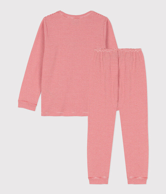 Pyjama rayé en coton enfant orange OURSIN/blanc MARSHMALLOW