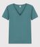 Tee-shirt L'ICONIQUE col V en coton Femme vert BRUT