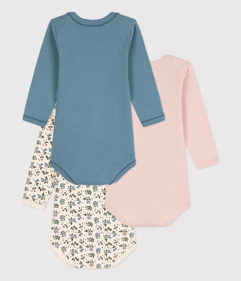 Lot de 3 bodies manches longues fleur b&eacute;b&eacute; en coton multicouleur