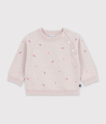 Pull bébé en laine et coton et fleurs brodées