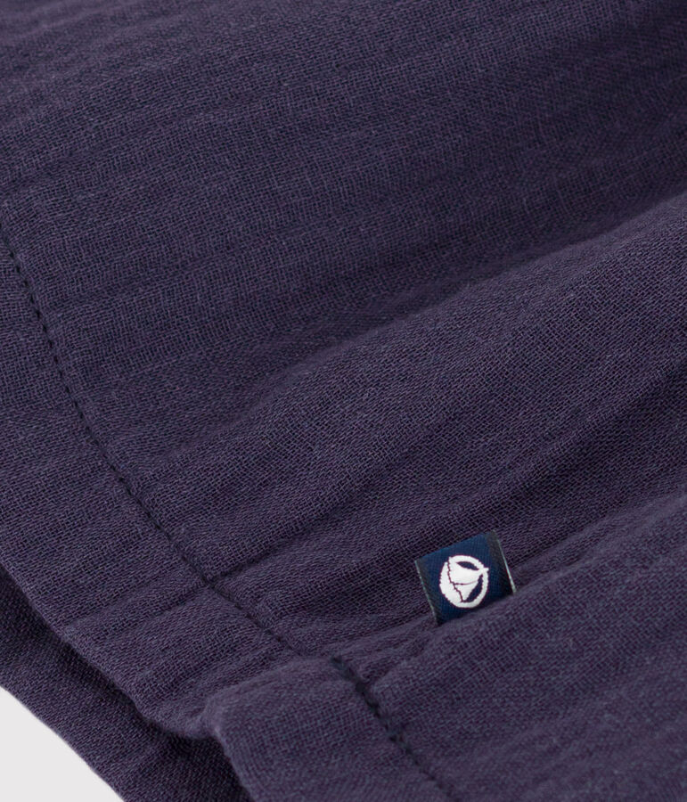 Robe manches courtes jersey &eacute;pais et gaze de coton enfant fille blanc MARSHMALLOW/bleu SMOKING