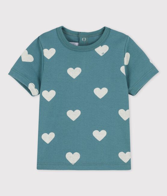Tee-shirt manches courtes imprimé cœurs en coton bébé vert BRUT/blanc AVALANCHE