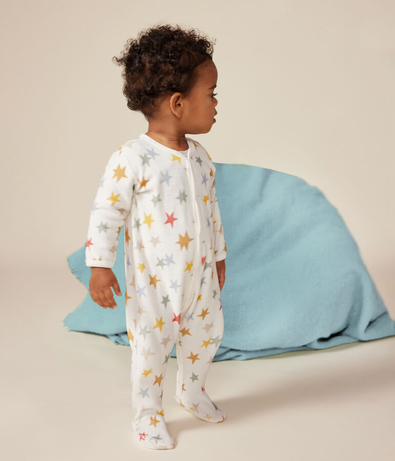 Pyjama en velours imprim&eacute; &eacute;toiles b&eacute;b&eacute; blanc MARSHMALLOW/blanc MULTICO
