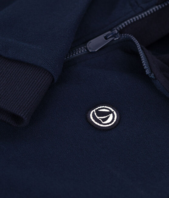 Sweatshirt zippé à capuche enfant en coton uni bleu SMOKING