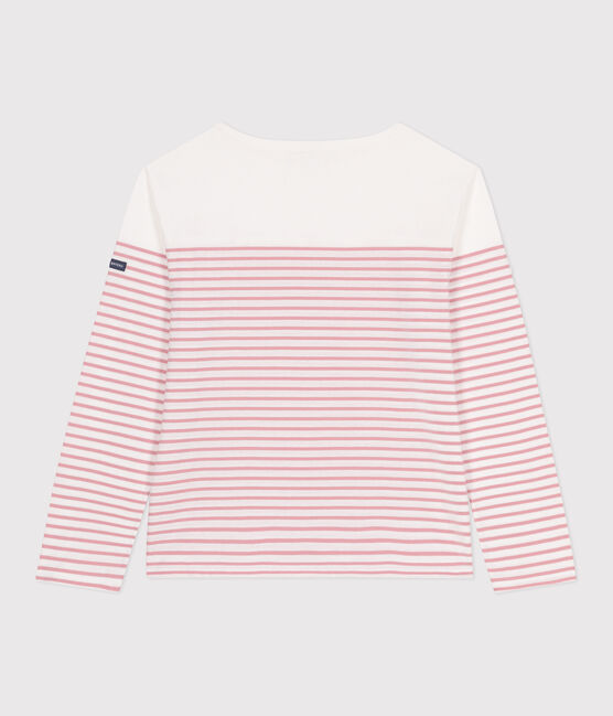 Teeshirt marinière femme en coton manches longues blanc MARSHMALLOW/rose CHARME