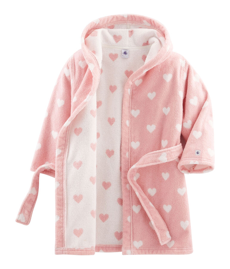Peignoir petite fille en &eacute;ponge rose/blanc