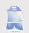 Pyjama short femme en coton à bretelles à rayures blanc MARSHMALLOW/bleu PERSE
