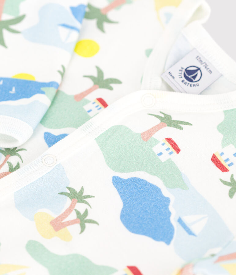 Pyjama b&eacute;b&eacute; en coton sans pieds imprim&eacute; blanc MARSHMALLOW/blanc MULTICO