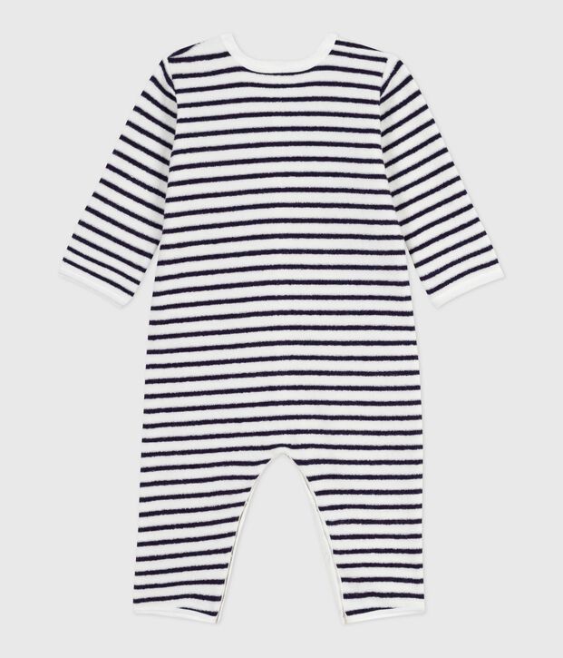 Pyjama b&eacute;b&eacute; en coton sans pieds imprim&eacute; rayures bleu/bleu