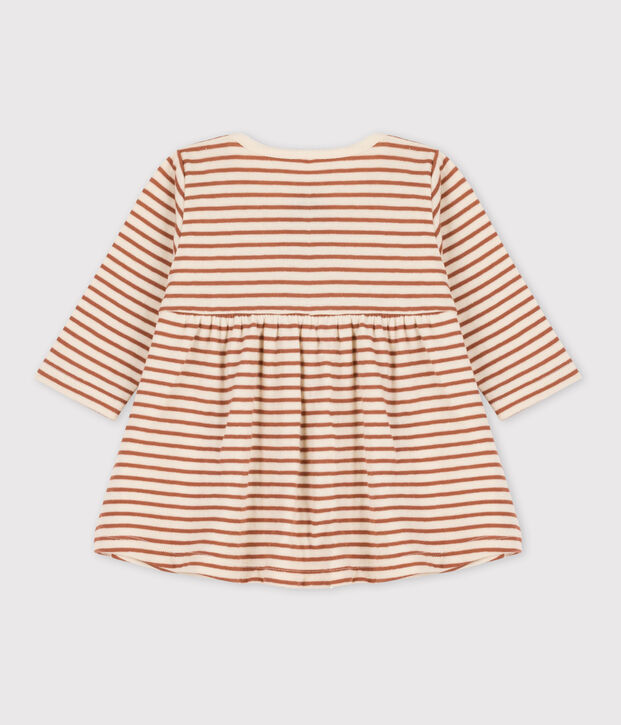 Robe &agrave; rayures b&eacute;b&eacute; en tubique en coton &eacute;cru/marron/&eacute;cru