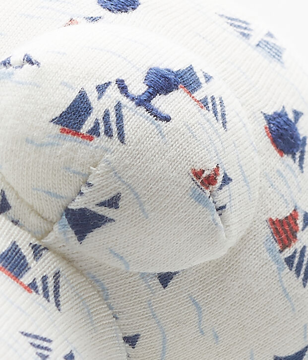 Doudou ourson b&eacute;b&eacute; gar&ccedil;on imprim&eacute; blanc/multicouleur