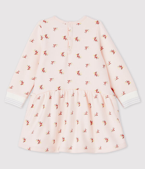Robe manches longues en molleton bébé fille rose FLEUR/blanc MULTICO