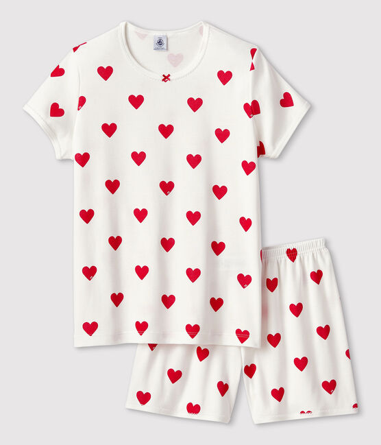Pyjacourt cœur fille en coton blanc MARSHMALLOW/rouge TERKUIT