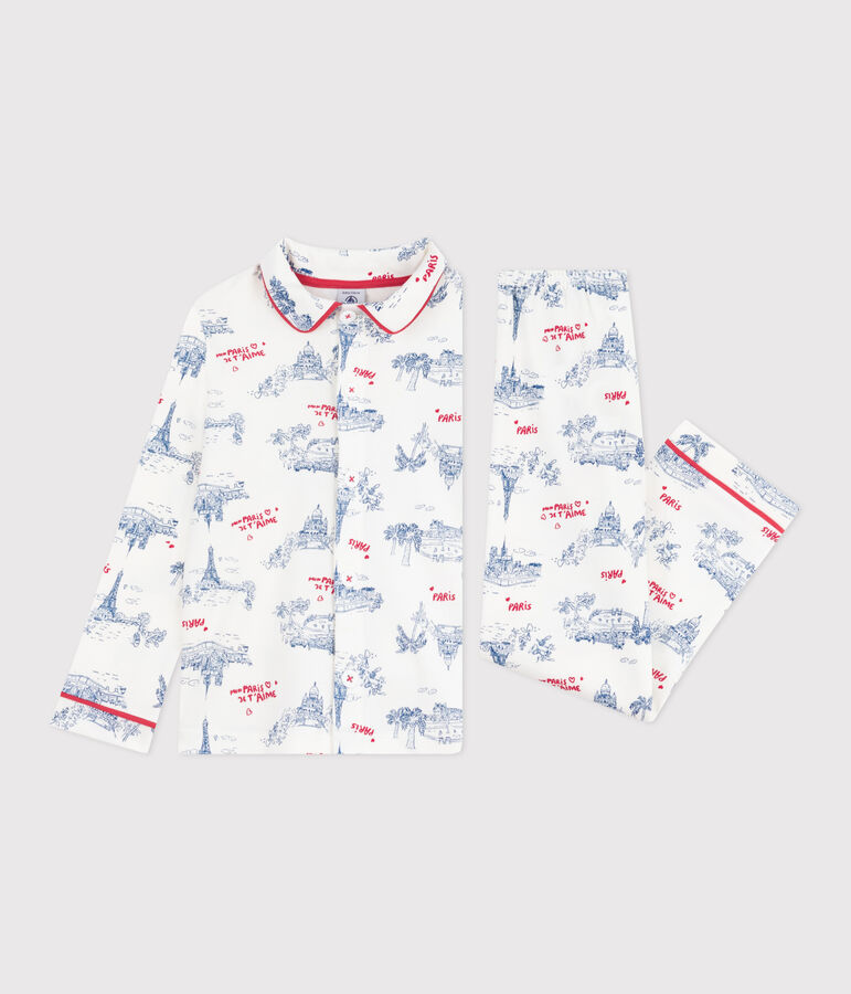 Pyjama enfant en coton boutonn&eacute; imprim&eacute; Paris blanc MARSHMALLOW/blanc MULTICO