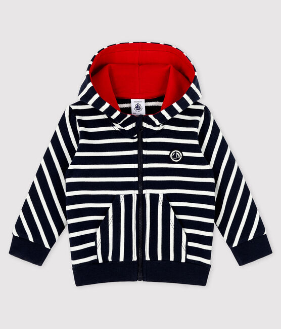 Sweatshirt à capuche bébé garçon bleu SMOKING/blanc MARSHMALLOW
