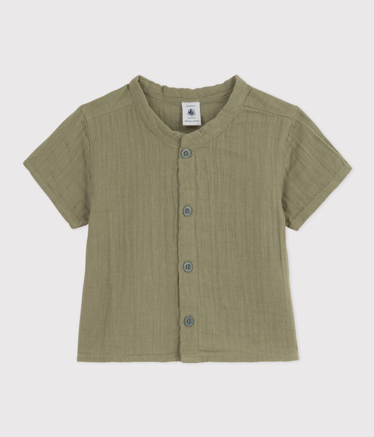 Chemise manches courtes b&eacute;b&eacute; en gaze de coton vert MARECAGE