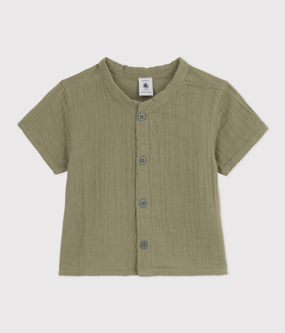 Chemise manches courtes bébé en gaze de coton vert MARECAGE