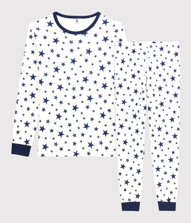 Pyjama &eacute;toiles gar&ccedil;on/fille en coton blanc/bleu