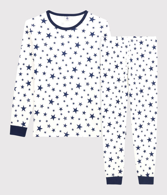 Pyjama étoiles garçon/fille en coton blanc MARSHMALLOW/bleu MEDIEVAL