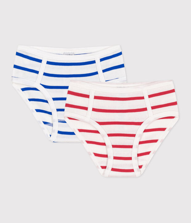 Lot de 2 culottes enfant en coton taille haute &agrave; rayures multicouleur