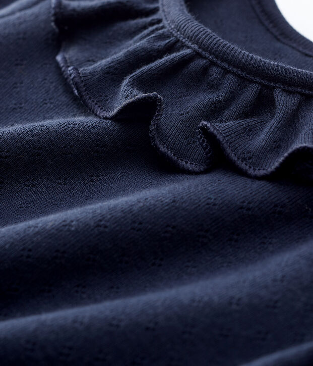 Blouse ajour&eacute;e manches courtes en coton b&eacute;b&eacute; fille bleu