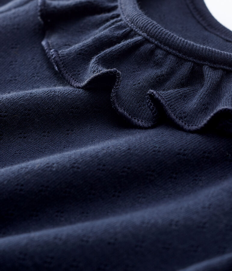 Blouse ajour&eacute;e manches courtes en coton b&eacute;b&eacute; fille bleu SMOKING