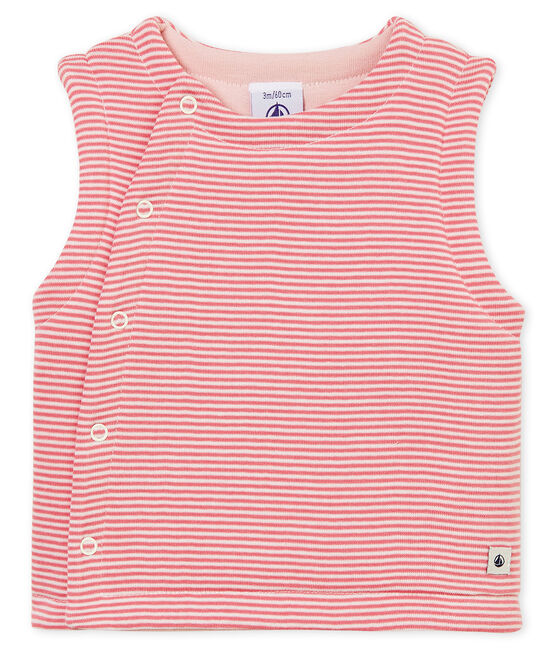 Gilet sans manches bébé en côte rose CHEEK/blanc MARSHMALLOW
