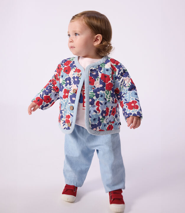 Veste b&eacute;b&eacute; en coton matelass&eacute;e, imprim&eacute;e fleurs blanc/multicouleur