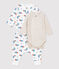 Ensemble 3 pièces imprimé ours bébé en coton biologique blanc MARSHMALLOW/blanc MULTICO