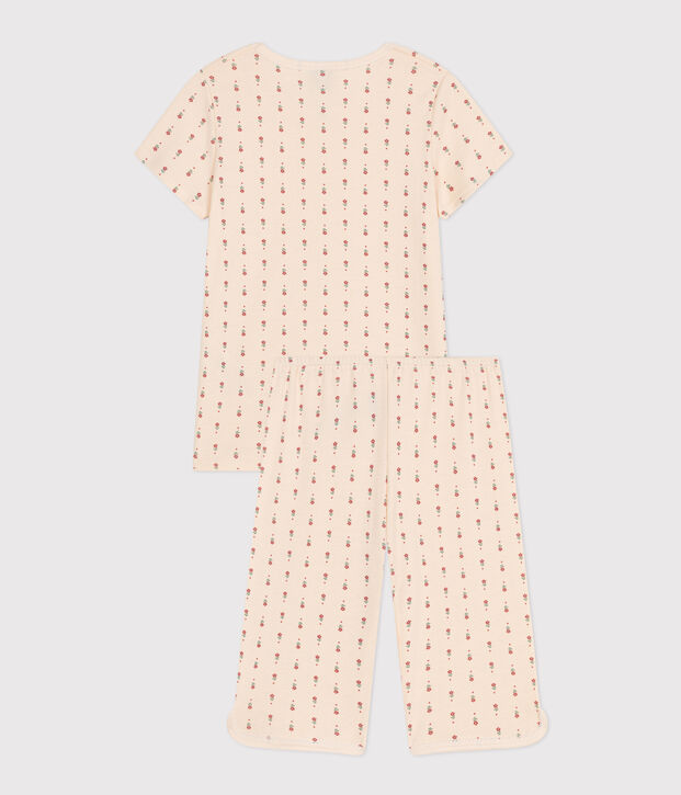 Pyjama capri imprim&eacute; fleur en coton enfant &eacute;cru/multicouleur