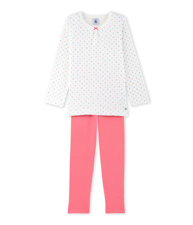 Pyjama fille &agrave; pois blanc/rose/multicouleur
