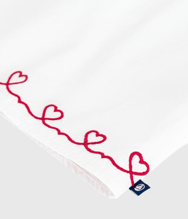 Blouse b&eacute;b&eacute; en popeline de coton manches courtes, brod&eacute;e c&oelig;urs blanc