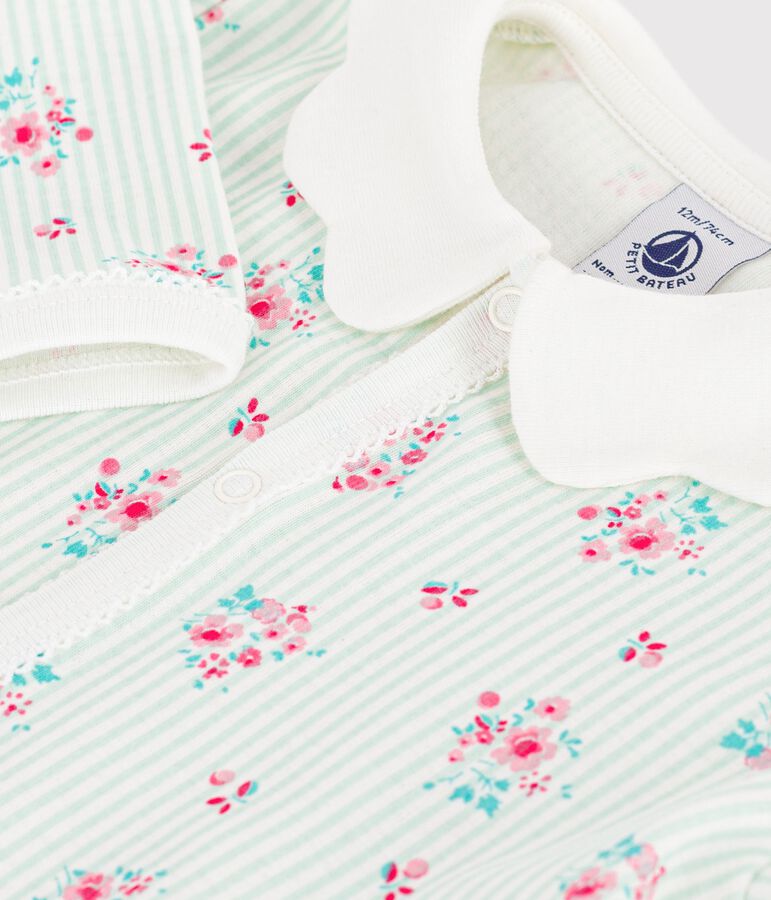 Pyjama b&eacute;b&eacute; en coton sans pieds &agrave; col imprim&eacute; fleuri blanc MARSHMALLOW/blanc MULTICO