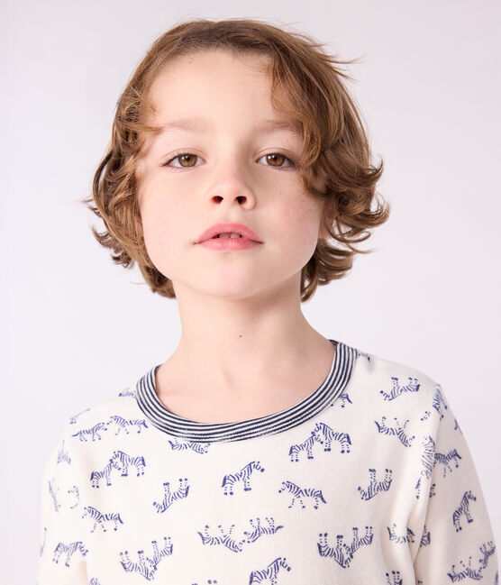 Pyjama enfant en velours imprimé zèbres bleu MILK/ SOIR